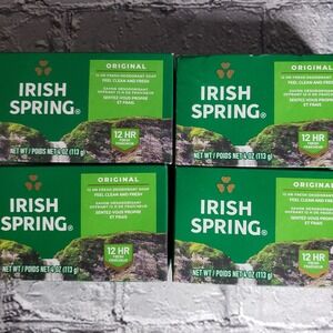 Irish Spring Original Deodorant Soap 4 Pack 4oz Bars 12 Hour Fresh Clean Scent